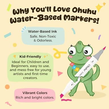 Ohuhu Markers for Adult Coloring Books No Bleeding 60 Colors Water-based Dual Tips Coloring Markers for Kids Adults Beginners Drawing Pens for Journaling Lettering (Brush & Chisel) - Image 3