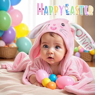Individz Custom Hooded Bath Towel with Name, Personalized Highly Absorbent Bunny Towels, Baby Bath Towels for Girls Boys, Christmas Brithday Shower Gifts for Baby, Toddler, Newborn (Pink) - Image 6
