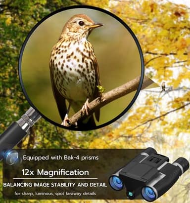 Anweller Binoculars with Camera, 12x32 High Powered Compact Binoculars for Adults and Kids, for Bird Watching, Cruise Ship, Hunting, Travel, Hiking, Sport Games, Concert - Image 2
