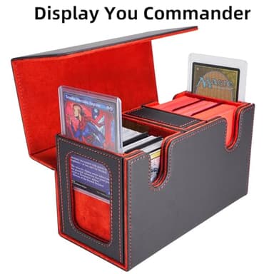 AFIING Mtg deck box with commander display- Fits 200 Double Sleeved Cards,3-in-1Card Deck Case,Strong Magnet Card Organizer For Magic Commander TCG CCG,4Dividers &2 Toploaders, Black/Red - Image 2
