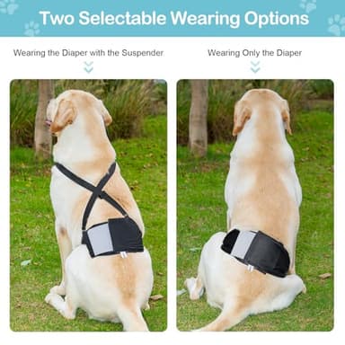 3 Pack Avont Dog Belly Bands Diapers Male with 1 Detachable Suspender, Reusable Washable Boy Doggie Pee Wraps with Harness, Separable Shoulder Strap Escape Proof & Non-Slip -3 Black 2XL - Image 2
