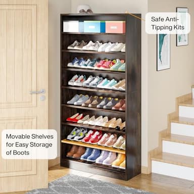 Tribesigns Tall Shoe Cabinet, 9 Tiers 40-45 Pairs Heavy Duty Wood Freestanding Shoe Storage Cabinet, 70.8'' Tall Shoe Cabinet with Open Storage for Entryway (Rustic Brown) - Image 5