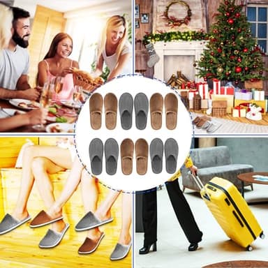 CarryEpic Disposable Slippers (6 Pairs) for Guest, Spa Hotel House Slippers for Shoeless Home Bulk Indoor Slippers for Women Men pantuflas desechables para invitados Gray Brown - Image 6