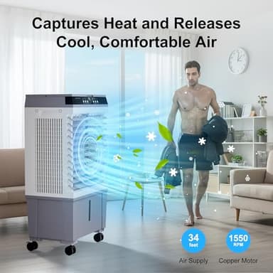 Uthfy Swamp Cooler Air Conditioner, Evaporative Air Cooler with 5.3 Gallon Water Tank, 4 Ice Box, Remote, 12H Timer, 120°Oscillation, Portable Cooling Fan with 3 Speeds for Bedroom Home Office - Image 2