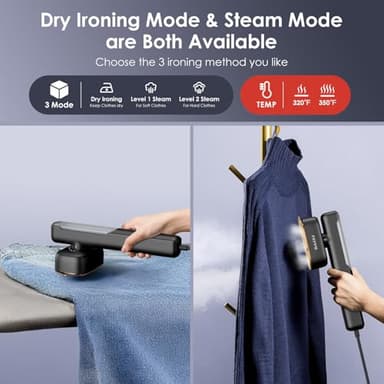 FEPPO Travel Steamer for Clothes, 110-240V Dual Voltage Portable Steamer & Iron 2 in 1, Fast Heat Up, 1100W Powerful Garment Steamer, Large Ceramic Heat Panel for Home & Global & Europe Traveling - Image 3