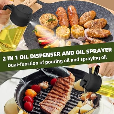 PLAPITATE 2pcs Oil Sprayer for Cooking, 16oz/470ml Oil Dispenser for Kitchen, 2 in 1 Olive Oil Dispenser Bottle for Kitchen Gadgets, Air Fryer, Salad, BBQ (Black, Ivory) - Image 2