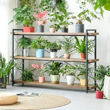 HCHQHS Bookshelf, 3-Tier Long Industrial Bookcase, Rustic Open Book Shelf, Freestanding Horizontal Bookshelves with Metal Frame - Image 8