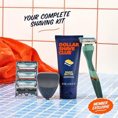 Dollar Shave Club | The Member Exclusive Shave Set | 4 Swift Rinse Refill Cartridges, 1 Handle (Green), 1 Shave Butter 3 ounce, 1 Razor Cover, Razors for Men - Image 3