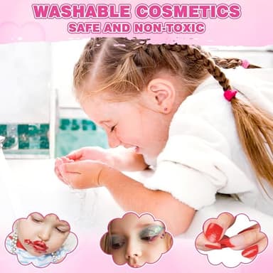 99 Pcs Kids Makeup Kit for Girls, Princess Toys Real Washable Cosmetics Set with Mirror, Hair Ties, Nails, Rings, Earrings, Necklace, Perfect for 3 4 5 6 7 8 Year Old Girls Birthday - Image 5