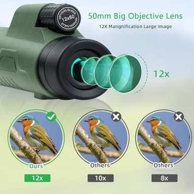 12x50 High-Power Monocular for Adults - Smartphone Adapter, Tripod, Hand Strap - Large BAK4 Prism & FMC Lens - Perfect for Bird Watching, Sports, Hiking, Traveling - Image 3