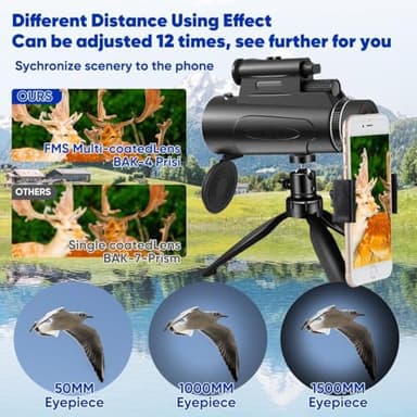 Monocular Telescope with Lights HD Monoculars 80x100 for Adults High Powered Monocular for Hunting with Smartphone Holder & Tripod, Handheld Telescope Suitable for Bird Watching Stargazing-Black - Image 3