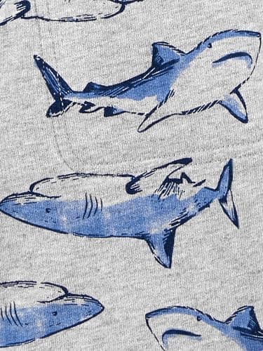 Simple Joys by Carter's Baby Boys' Multi-Pack Knit Shorts, Grey/Light Grey Heather Sharks/Navy Stripe, 3-6 Months - Image 2