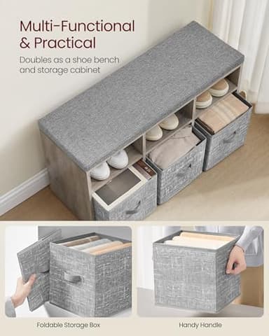 VASAGLE Shoe Bench with Cushion, Shoe Storage Bench with 6 Compartments and 3 Adjustable Shelves, Entryway Bench with 3 Storage Boxes, for Bedroom, Closet, Living Room, Heather Greige ULSB101K01 - Image 4