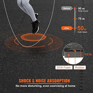 VEVOR 0.56Inch 100sq.ft 25 Tiles Gym Flooring for Home Gym, Rubber Top with High Density EVA Foam, 25 x 25In Gym Floor Exercise Equipment Mats, Interlocking Gym Mats, Puzzle Workout Mats, Black & Gray - Image 2