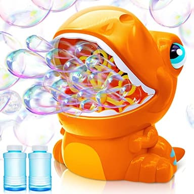 JOYIN Dinosaur Bubble Machine, Bubble Blower with Solutions for Kids, Summer Outdoor Indoor Toy, Dinosaur Party Favor, Kids Birthday Gift (Orange) - Image 7
