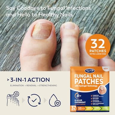 Toenail Fungus Treatment Extra Strength - (Medium) 32 Nighttime Hydrogel Patches for Overnight Toenail Repair - Visible Results in 8 Hours - Fungal Nail Patches for Toenail Fungus Relief - Image 2