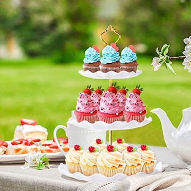 BACUTHY 3 Tier Cupcake Stand Holder, Plastic Cup Cake Stand Towel with Tiered Serving Tray for Cupcakes, Donuts, Fruits and More, White (White) - Image 6