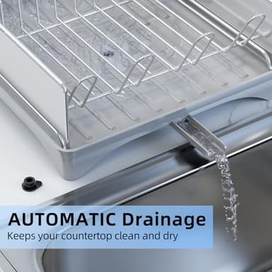 Gajbah Dish Drying Rack, Dish Racks for Kitchen Counter with Drain, Dish Drying Rack for Kitchen Counter with Cutlery Holder.16.5"(D) X 12"(W) (Light Grey) - Image 5
