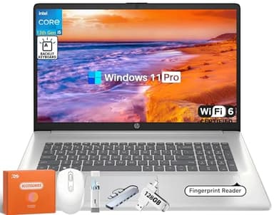 HP 17 Inch Laptop Computer for Business & Students, 17.3" HD+ Display, Intel 10-Core i5-1334U Up to 4.6 GHz, 64 GB RAM, 2 TB SSD, Fingerprint Reader, Backlit Keyboard, Wi-Fi 6, Webcam, Windows 11 Pro - Image 1