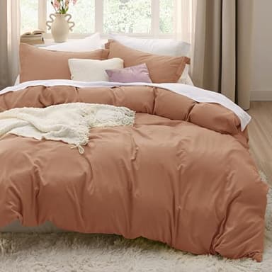 Bedsure Taupe Duvet Cover Queen Size - 3 Pieces Prewashed Cotton-Like Extra Soft Bedding Set, Includes 1 Duvet Cover 90x90 Inches with Zipper Closure & 2 Pillow Shams, Comforter Not Included - Image 1