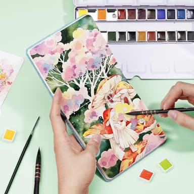 Lightwish Square Watercolor Journal,100% Cotton,300gsm/140lb,Acid-Free,24 Sheets Cold Press Watecolor Paper Sketchbook for Artists Adults Students,4.7 * 4.7 Inches - Image 7