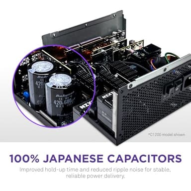NZXT C850 Gold ATX 3.1 - Fully Modular Low-Noise PC Gaming Power Supply - 850 Watts - 80 Plus Gold - 12V-2x6 Connector - Zero Fan Mode - 100% Japanese Capacitors - Black - Image 6