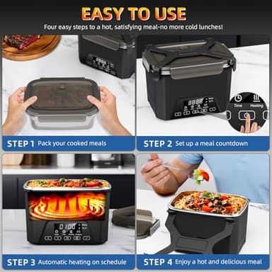 Cordless Electric Lunch Box, 1.2L Self Heating Lunch Box Battery Powered with Automatic Heating, BPA Free, Meal Prep Friendly (Black) - Image 5