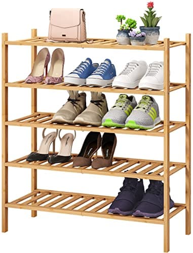 viewcare 5-Tier Bamboo Shoe Rack for Entryway, Stackable | Foldable | Natural, Shoe Organizer for Hallway Closet, Standing Shoe Racks for Indoor Outdoor - Image 1