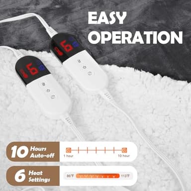 HOW'S MY HOUSE Heated Blanket 84" x 90", Dual Control Electric Blanket Queen Size with 10 Time Settings & 6 Heating Levels, Over-Heat Protection, Flannel Sherpa Super Cozy with ETL Certification, Gray - Image 2