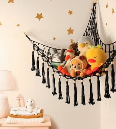 Stuffed Animal Hammock Corner Storage - Toy Hammock Net Organizer with LED Light - Tedddy Hammocks Plushie Net Holder - Black Wall Decor for Boy Living Room Bedroom - Image 5