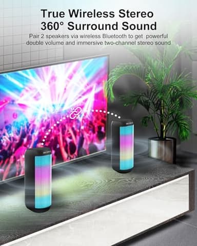 Bluetooth Speaker, Portable Wireless, Powerful Sound with Cool Lights, IPX4 Waterproof, TWS Pairing, BT5.3, for Outdoor/Indoor/Party/Shower, Electronics Gadget, Stocking Stuffers, White Elephant Gifts - Image 5