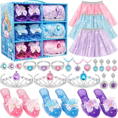 LJZJ Princess Dress Up Toys & Jewelry Boutique, Costumes Set incl Color Skirts, Shoes, Crowns, Accessories, Girls Role Play Gift for 3 4 5 6 Year old Girl Toddler ​B-day Party Favors - Image 1