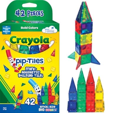 CreateOn Crayola Mini Magnetic PIP-Tiles, Building Set for Kids, Magnetic Building Toys for Kids, STEM Travel Toys for Boys and Girls Ages 3+, 42-Piece Set (Bold) - Image 1
