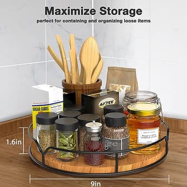 Lazy Susan Turntable Organizer for Cabinet Pantry Kitchen Countertop Refrigerator Cupboard, Pine Wood, 9", Carbonized Black - Image 3
