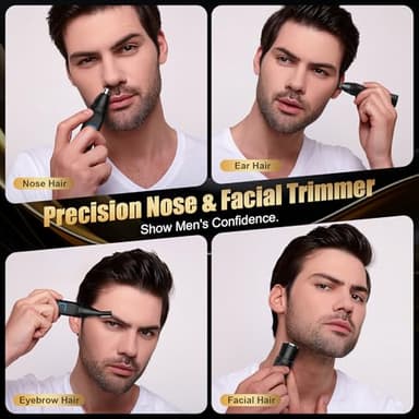 Ear and Nose Hair Trimmer for Men Women, 3-in-1 Professional Painless USB Rechargeable Eyebrow Trimmer, Nose Hair Trimmer for Men, Facial Hair Remover with Powerful Motor, Black - Image 2