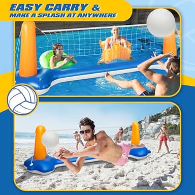 KIDDITOY 118" Pool Volleyball Set – Inflatable Volleyball Court with 2 Weight Bags, Upgraded PVC Ball & Pump – Fun Pool Games for Adults & Family | Summer Party Gift - Image 7