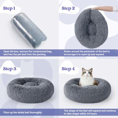 rabbitgoo Cat Beds for Indoor Cats, 20 inches Cat Bed Machine Washable, Fluffy Round Pet Bed Non-Slip, Calming Soft Plush Donut Cuddler Cushion Self Warming for Small Dogs Kittens, Dark Grey, Medium - Image 9