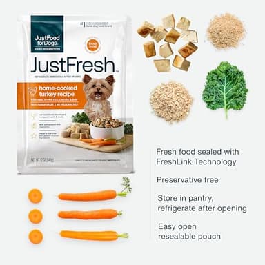 JustFoodForDogs JustFresh Home-Cooked Turkey Dog Food with No Preservatives, Resealable Packaging, Human Grade Wet Dog Food, 12 oz - 7 Pack - Image 3