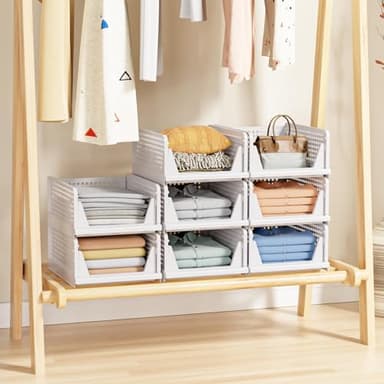 5 Pack Stackable Closet Storage Basket - Stackable Storage Bins, Multifunctional & Foldable Closet Organizer, Wardrobe Cupboard Space-Saving Hat Storage Drawer Organizer, White - Image 5