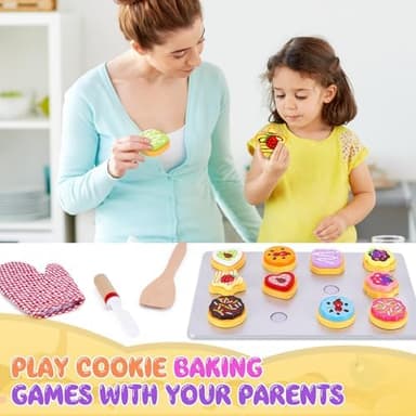Slice and Bake Wooden Cookie Play Food Set for Kids Kitchen - Toy Food Accessories - Kids Pretend Cookies and Baking Sheet, Toy Baking Set for 3+ Year Old Boys Girls Birthday Gifts - Image 6
