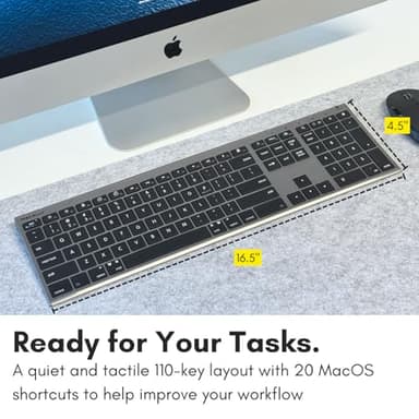 Macally Wireless Bluetooth Keyboard for Mac - Compatible Apple Keyboard or MacBook Pro/Air, iMac - Multi-Device, Up to 3 Devices with 110 Keys, 20 Shortcuts, Numeric Keypad, and Rechargeable - Image 5