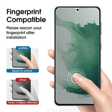 amFilm Privacy Screen Protector Samsung Galaxy S22 5g 6.1 inch with 2 Pack Camera Lens Protector, Anti Spy, Fingerprint ID Compatible, Easy to Installation, Hybird, 2+2 Pack - Image 4