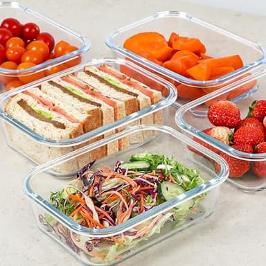 KOMUEE 30 oz 5 Pack Glass Meal Prep Containers, Glass Storage Containers with Lids - Dishwahser, Microwave, Oven and Freezer Safe - Image 2