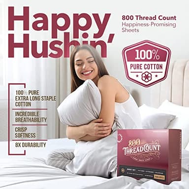 TEXAS LINEN CO. Egyptian Cotton Sheets King Size - 800 Thread Count 4 Piece White King Sheet Set, Sateen Weave Luxury Hotel Egyptian Sheets, Cooling Bedsheet, 16" Deep Pocket (Fits Upto 18" Mattress) - Image 2