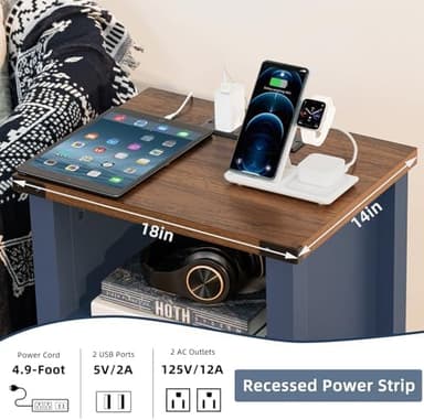 Night Stand with Charging Station and USB Port, 18 Inch Farmhouse Nightstand with Storage Shelf, Rustic Couch End Table with Magnetic Door, Wood Bed Side Tables for Bedroom, Home, Nayv Blue - Image 7