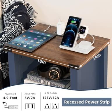 Joaxswe Night Stand Set of 2, 18 Inch Farmhouse Nightstand with with Charging Station and USB Port, Rustic Couch End Table with Magnetic Door, Wood Bed Side Tables for Bedroom, Home, Navy Blue - Image 5