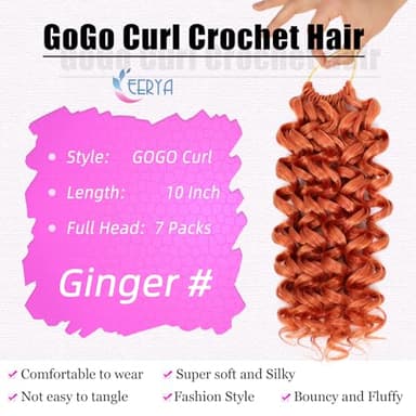 7 Packs GoGo Curl Crochet Hair 10 Inch Short ginger Curly Crochet Hair for Women Deep Wave Beach Curl Crochet Braids Synthetic Braiding Hair Extensions (10 Inch, ginger) - Image 3
