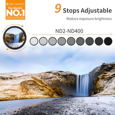 K&F CONCEPT 77mm Variable ND2-ND400 ND Lens Filter (1-9 Stops) for Camera Lens, Adjustable Neutral Density Filter with Microfiber Cleaning Cloth (B-Series) - Image 2