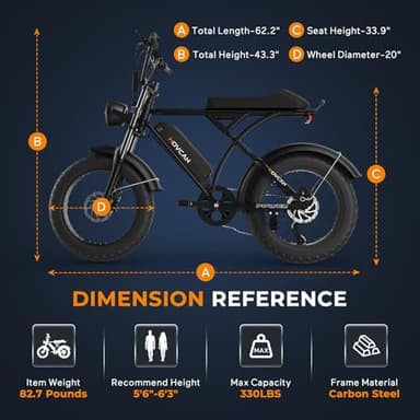 Movcan V60 Electric Bike for Adults, 1000W Motor 30MPH Top Speed 20” Fat Tire Electric Bike, 48V 15.6Ah Removable Battery Ebike, 7-Speed Full Suspension Electric Dirt Bike, Black - Image 8