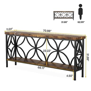 Tribesigns 70.9-Inch Narrow Sofa Table, Industrial Long Sofa Table Behind Couch, Entry Console Table with Storage for Entryway, Living Room, Foyer, Unique Design, Rustic Brown - Image 2
